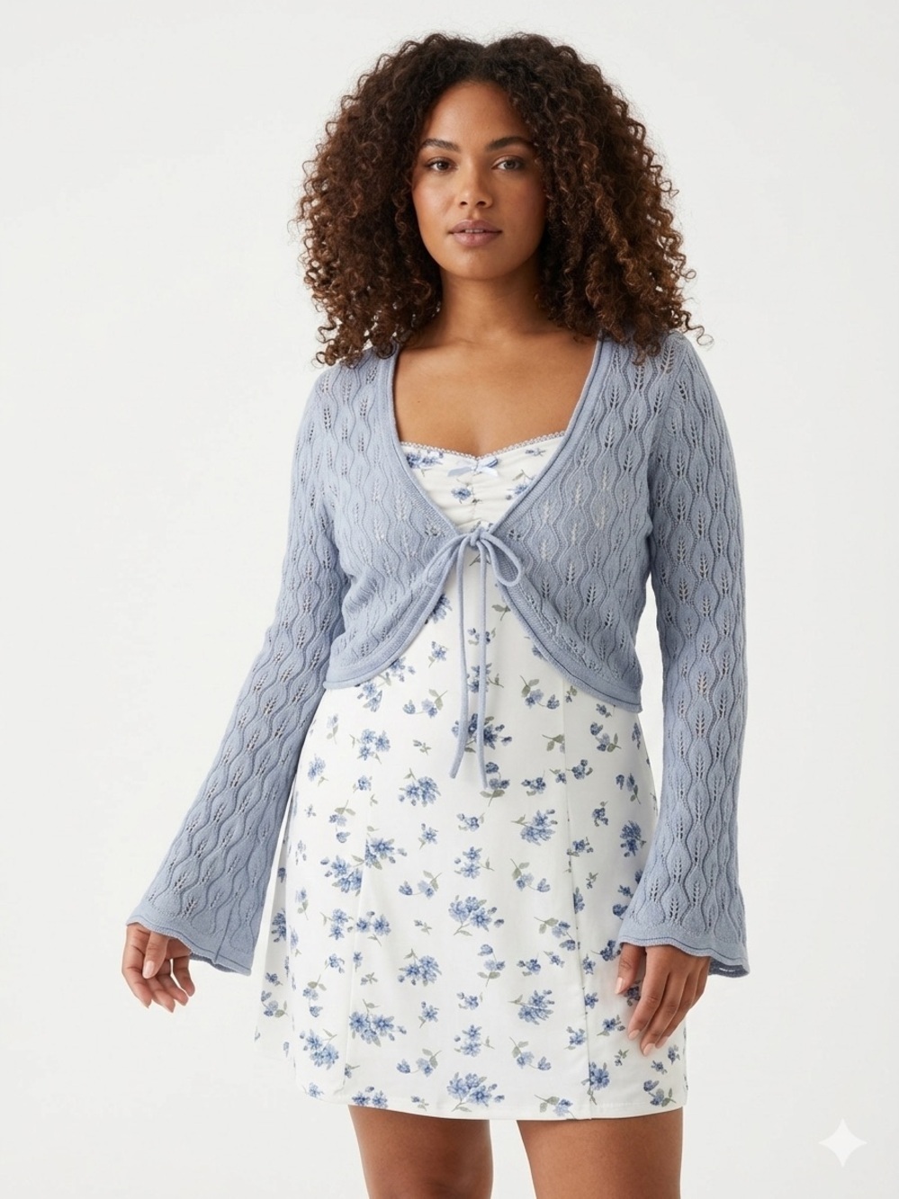NEW Light Blue Tie-Front Cardigan & Mini Dress Set Cottagecore